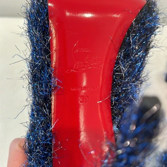 Christian Louboutin Very Prive 120 Peep Toe Heel size 39 Blue Metallic Tinsel - Picture 11 of 11